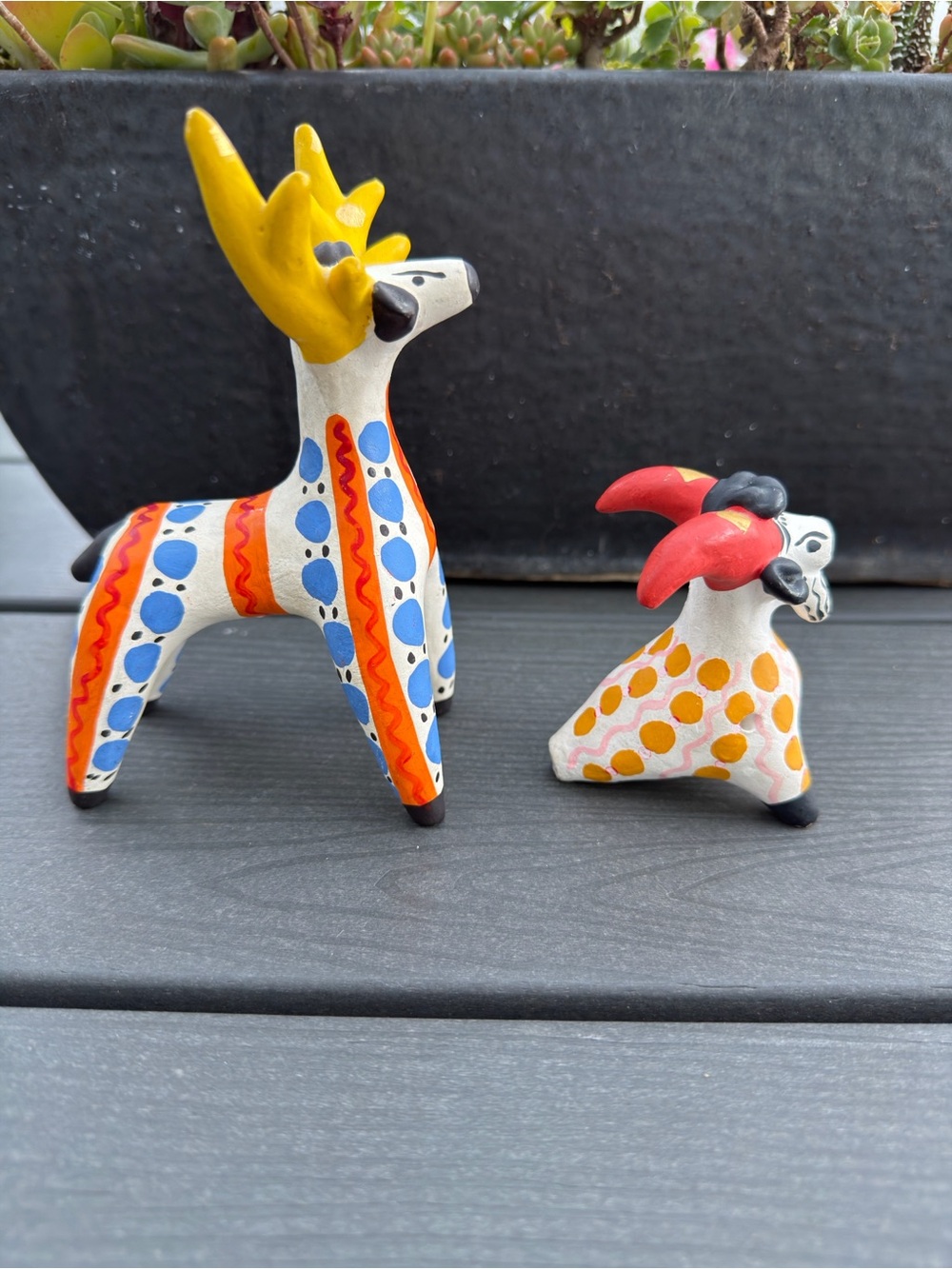 Vintage Russian Dymkovo Folk Art Reindeer & Goat Whistle Figurines Set - Picture 7 of 13